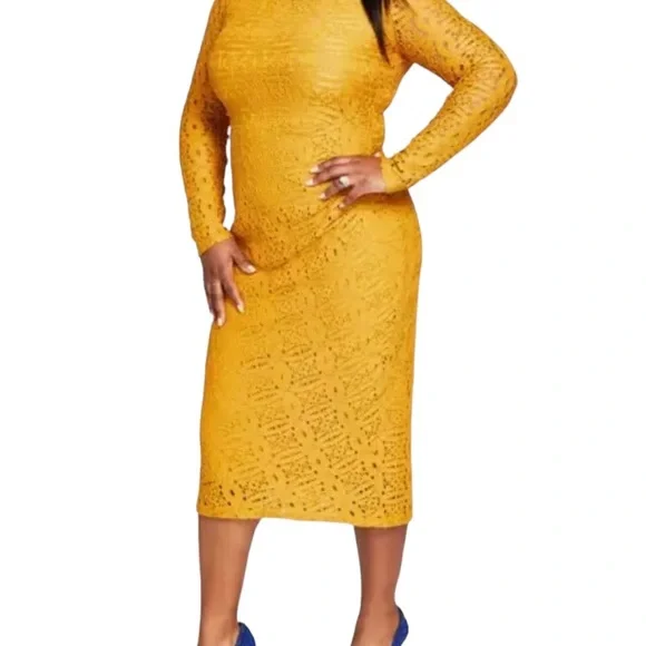 Kasper gold lace sheath dress
